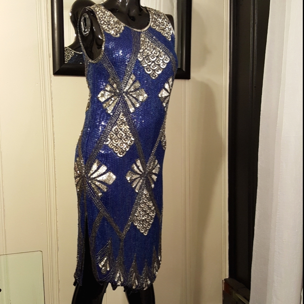 SAKS FIFTH AVENUE full Sequin Blue Dress